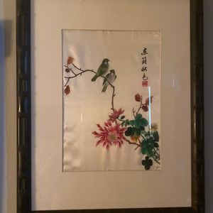 Embroidered  beautiful vintage birds Chinese silk